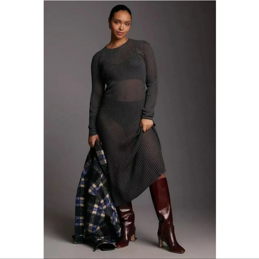 NWT Anthropologie Daily Practice Sheer Sparkle Sweater Dress Womens Size M